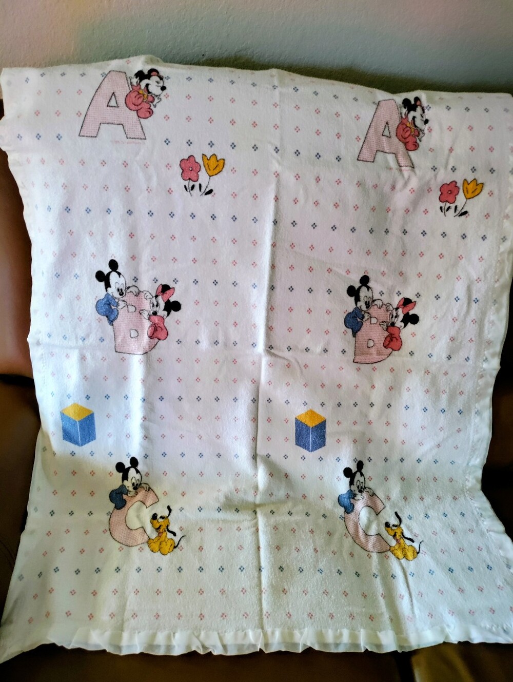 Vintage Disney Minnie and Mickey Mouse Baby Blanket